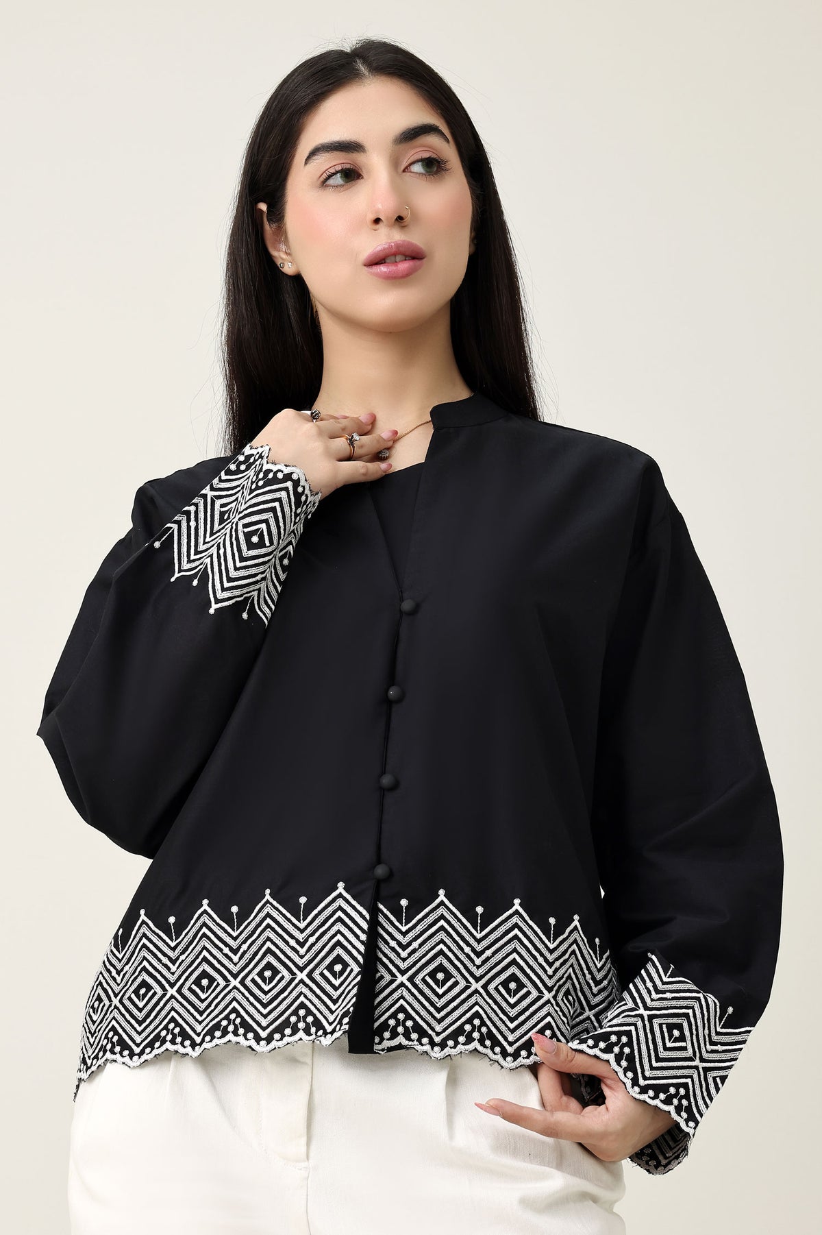 MONO ART BORDER SHIRT-BLACK