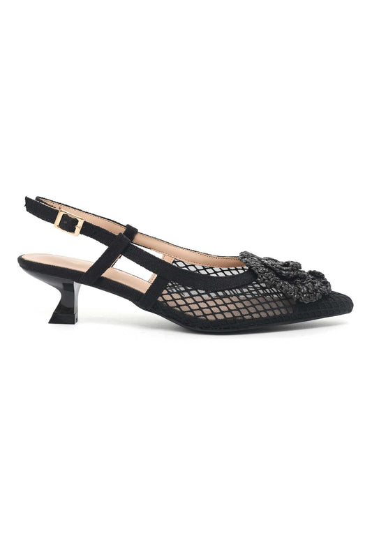 SHADOW LATTICE ROSE SLINGBACK-BLACK