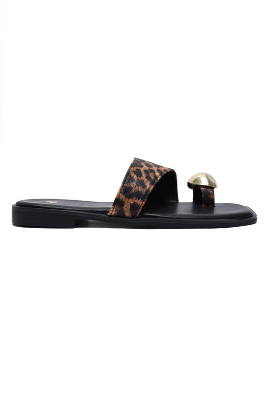 STRIPE ACCENT SLIDE-LEOPARD