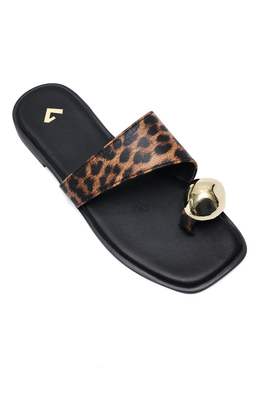 STRIPE ACCENT SLIDE-LEOPARD