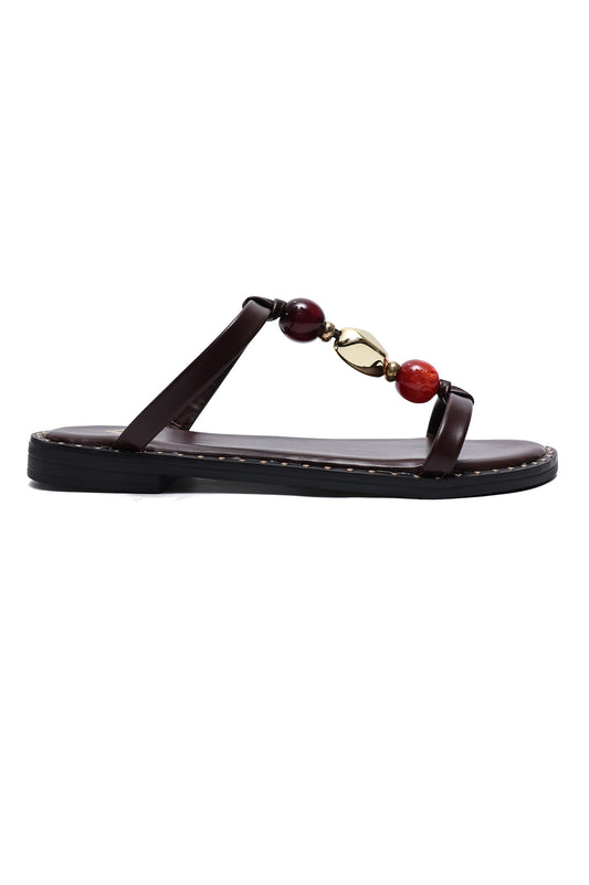 ELEGANT BEAD LINK SANDALS-COFFEE