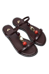 ELEGANT BEAD LINK SANDALS-COFFEE