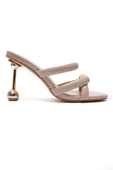 GLOSSY STRAP BALL HEELS-NUDE