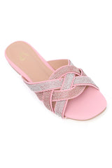 SEQUIN KNOT SLIDES-PINK