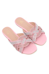 SEQUIN KNOT SLIDES-PINK