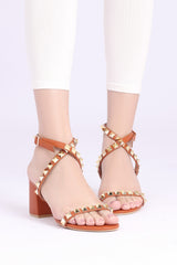 ROCKSTUD HEELS-BROWN