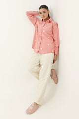 FLORAL STRIPE CLASSIC SHIRT-PEACH