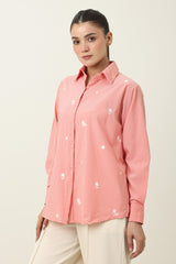 FLORAL STRIPE CLASSIC SHIRT-PEACH
