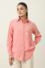FLORAL STRIPE CLASSIC SHIRT-PEACH