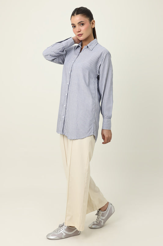 STRIPE TUNIC SHIRT-BLUE