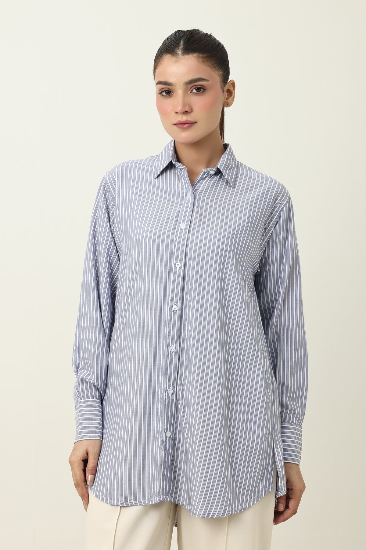 STRIPE TUNIC SHIRT-BLUE