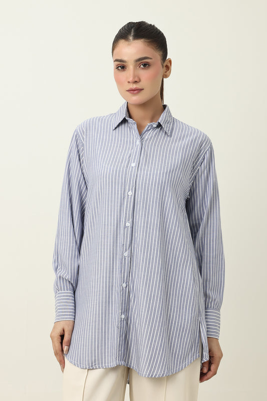 STRIPE TUNIC SHIRT-BLUE