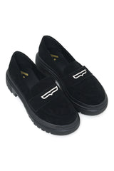 SUEDE CHUNKY LOAFERS-BLACK
