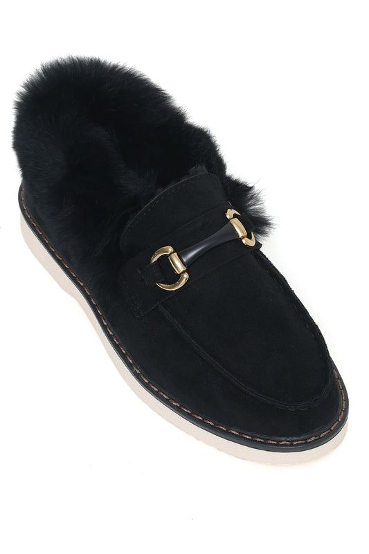 FUR SLIPONS-BLACK