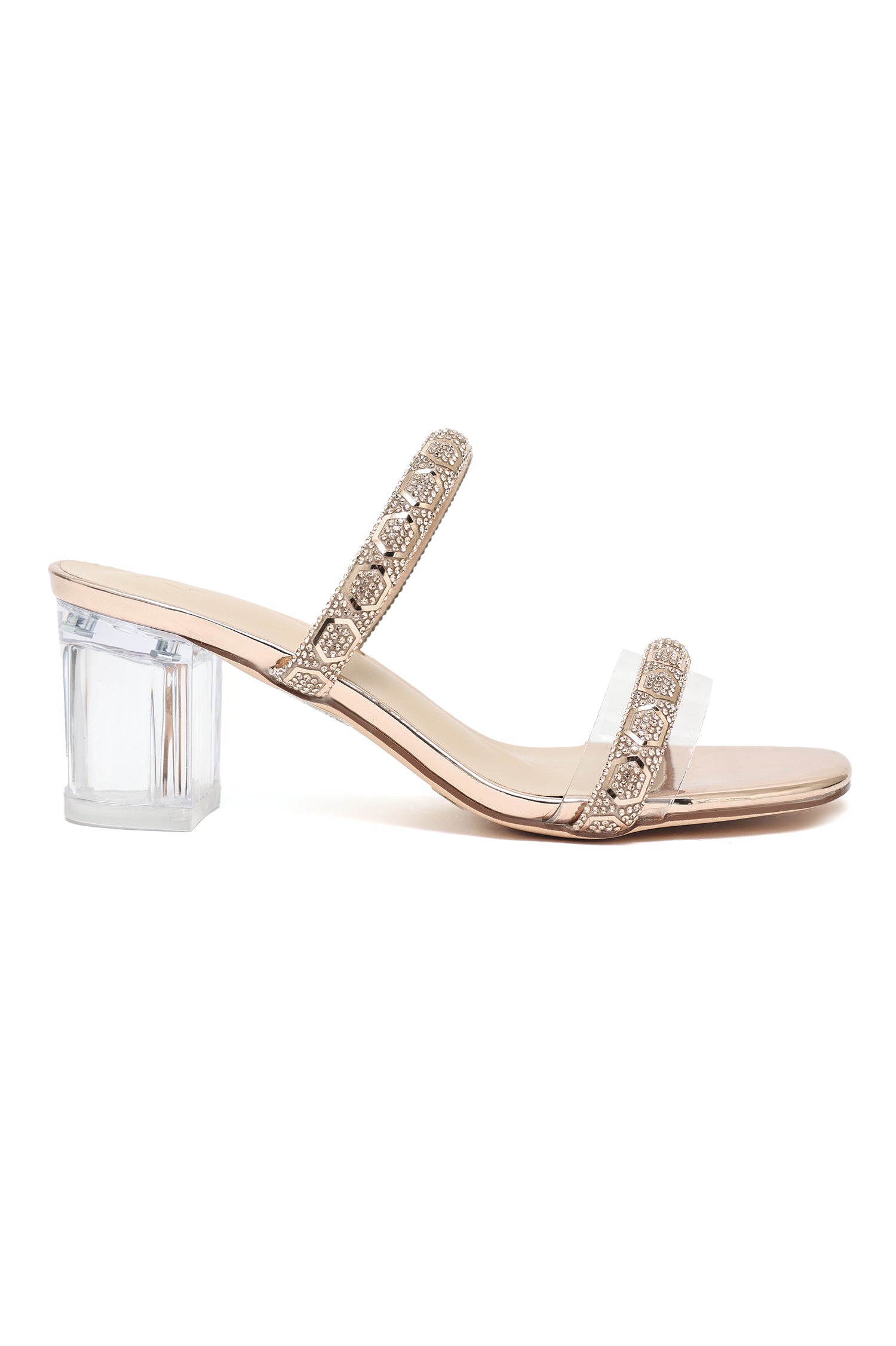 Gold Transparent Belt Heels Open Toe Rose Gold Clear Strap Heels