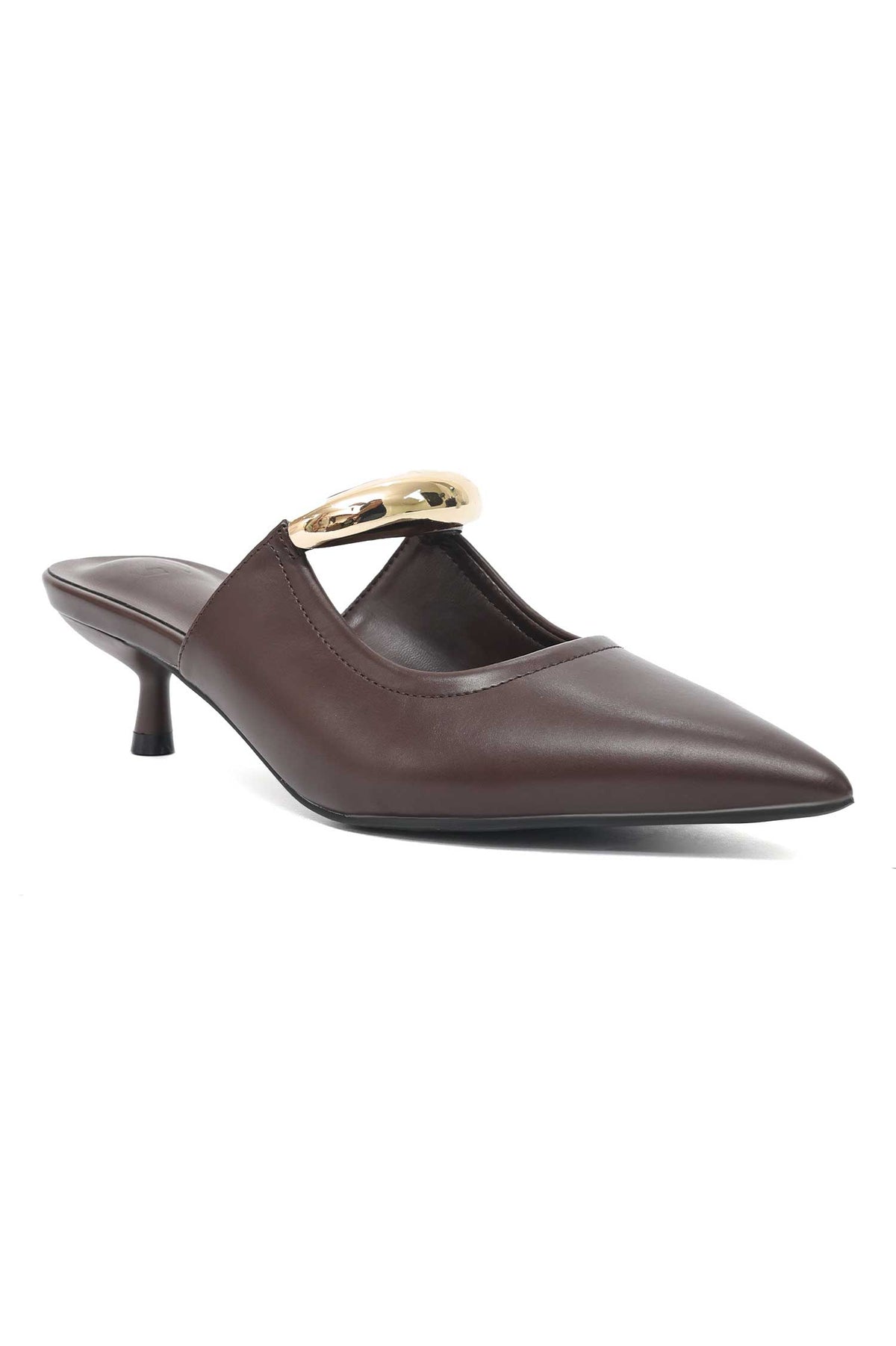 CLASSIC BUCKLE MULE HEEL-BROWN