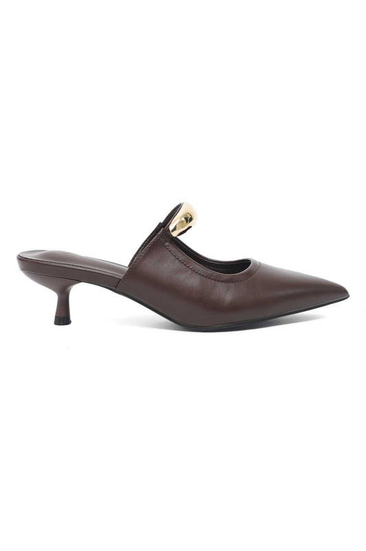 CLASSIC BUCKLE MULE HEEL-BROWN