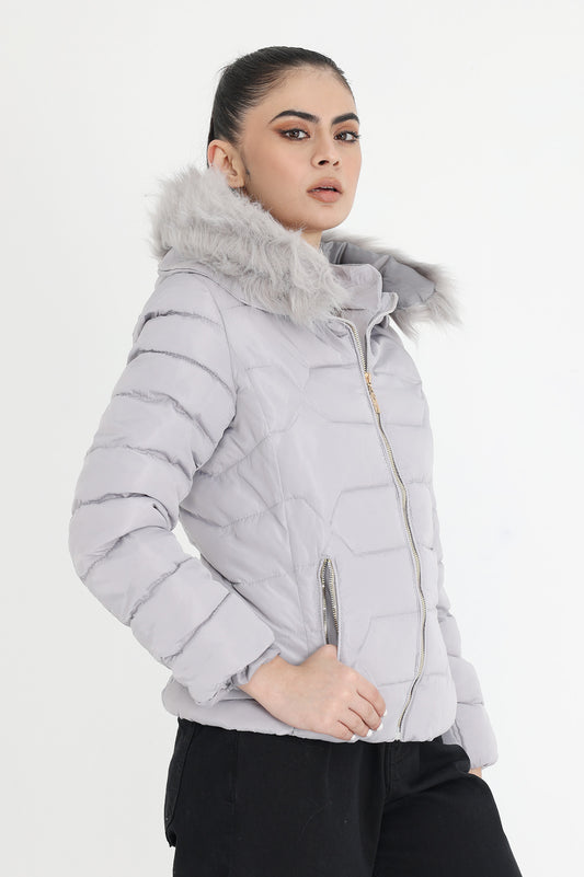 FURRY CAP JACKET-GREY