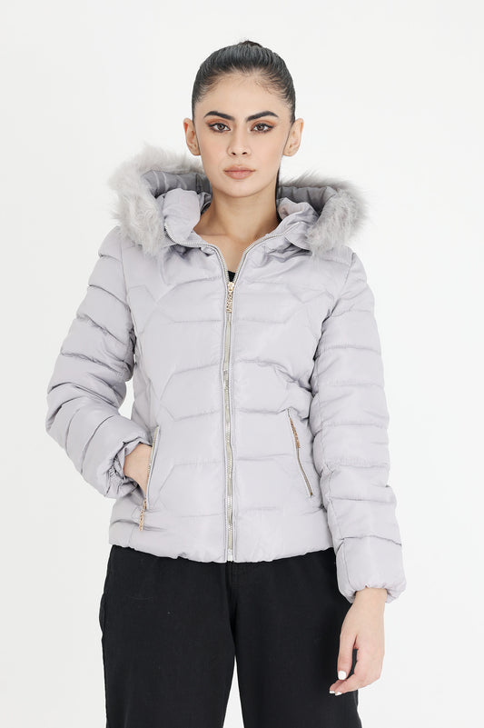FURRY CAP JACKET-GREY