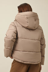 HIGH-NECK QUILTED PUFFER-KHAKI