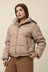 HIGH-NECK QUILTED PUFFER-KHAKI