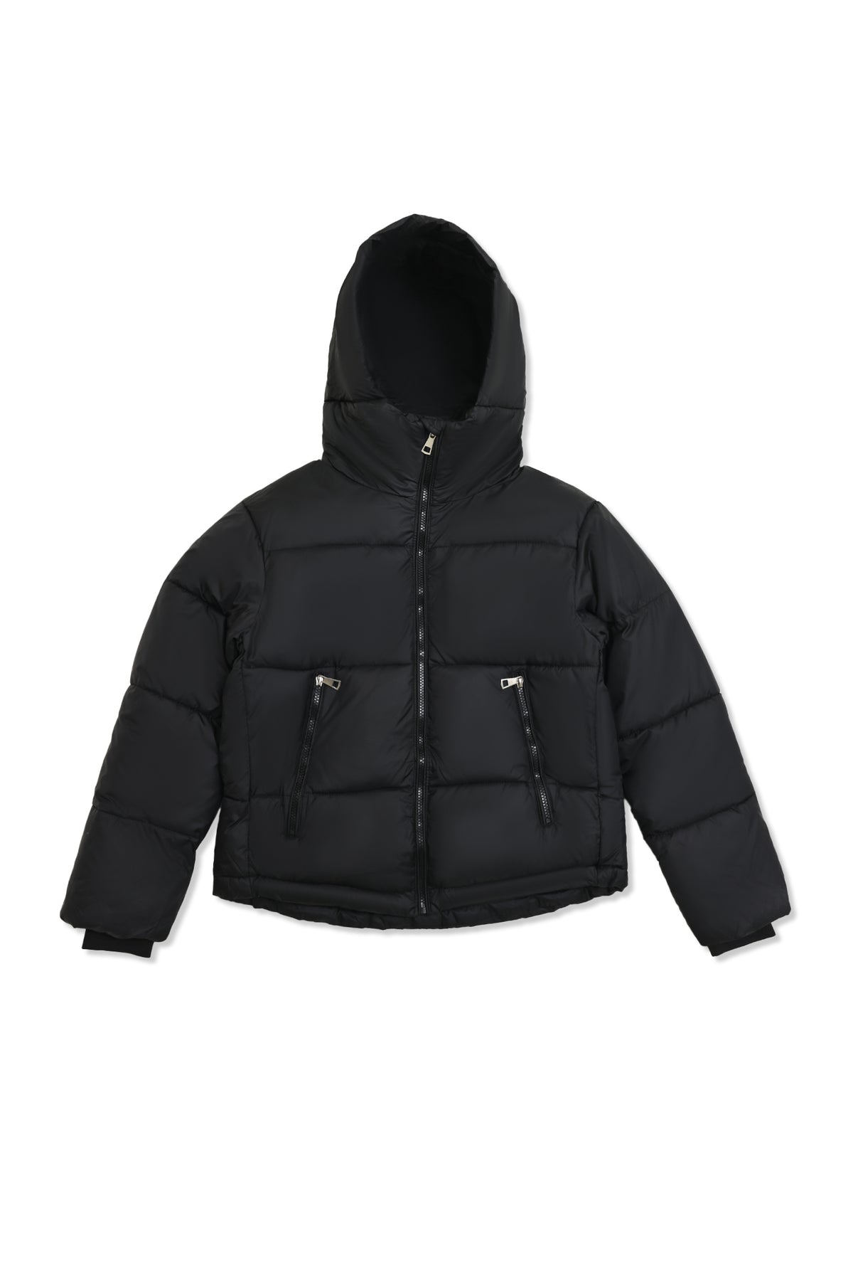 HIGH-NECK QUILTED PUFFER-BLACK