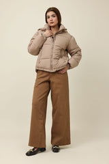 HIGH-NECK QUILTED PUFFER-KHAKI