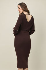 MIDI KNIT DRESS SWEATER-COFFEE