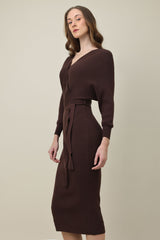 MIDI KNIT DRESS SWEATER-COFFEE