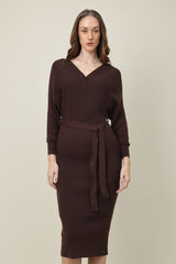 MIDI KNIT DRESS SWEATER-COFFEE