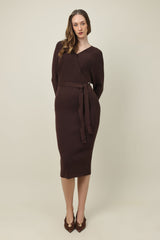 MIDI KNIT DRESS SWEATER-COFFEE