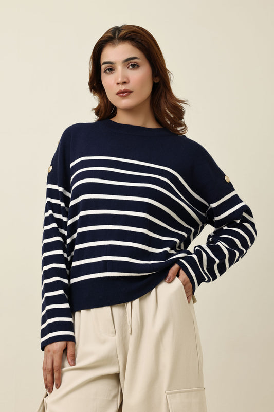 PARISIAN BUTTON SWEATER-NAVY