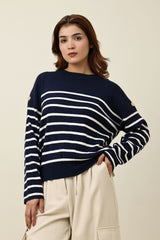 PARISIAN BUTTON SWEATER-NAVY
