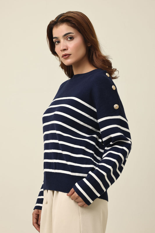 PARISIAN BUTTON SWEATER-NAVY