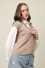 SLEEVELESS MONO SWEATER-BEIGE