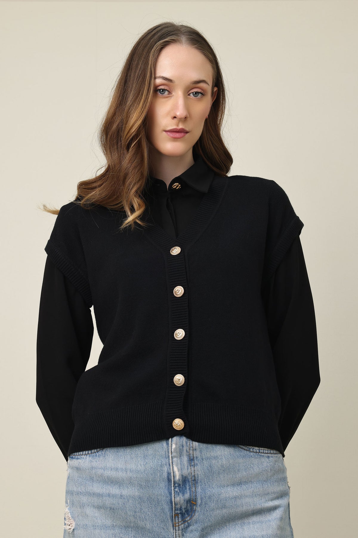 SLEEVELESS MONO SWEATER-BLACK