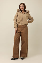 SNOWHAVEN FUR-LINED PUFFER JACKET-KHAKI