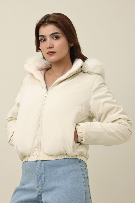 SNOWHAVEN FUR-LINED PUFFER JACKET-WHITE