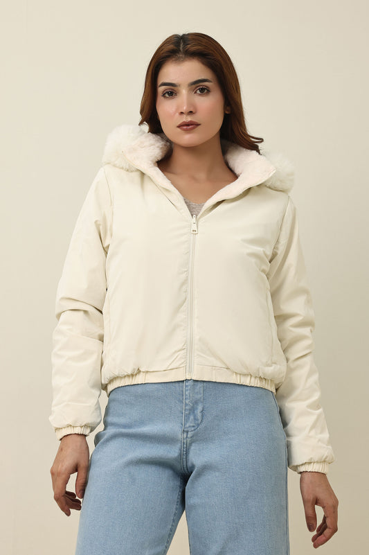 SNOWHAVEN FUR-LINED PUFFER JACKET-WHITE