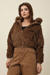 SNOWHAVEN FUR-LINED PUFFER JACKET-COFFEE