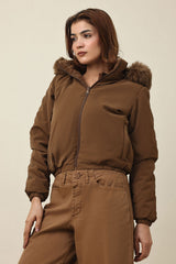 SNOWHAVEN FUR-LINED PUFFER JACKET-COFFEE