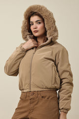 SNOWHAVEN FUR-LINED PUFFER JACKET-KHAKI
