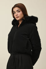 SNOWHAVEN FUR-LINED PUFFER JACKET-BLACK