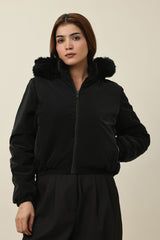 SNOWHAVEN FUR-LINED PUFFER JACKET-BLACK