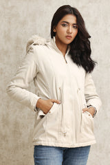 HOODED DRAWSTRING JACKET-BEIGE