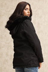 HOODED DRAWSTRING JACKET-BLACK