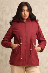HOODED DRAWSTRING JACKET-BURGUNDY