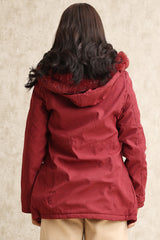 HOODED DRAWSTRING JACKET-BURGUNDY