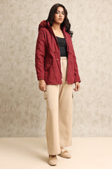 HOODED DRAWSTRING JACKET-BURGUNDY