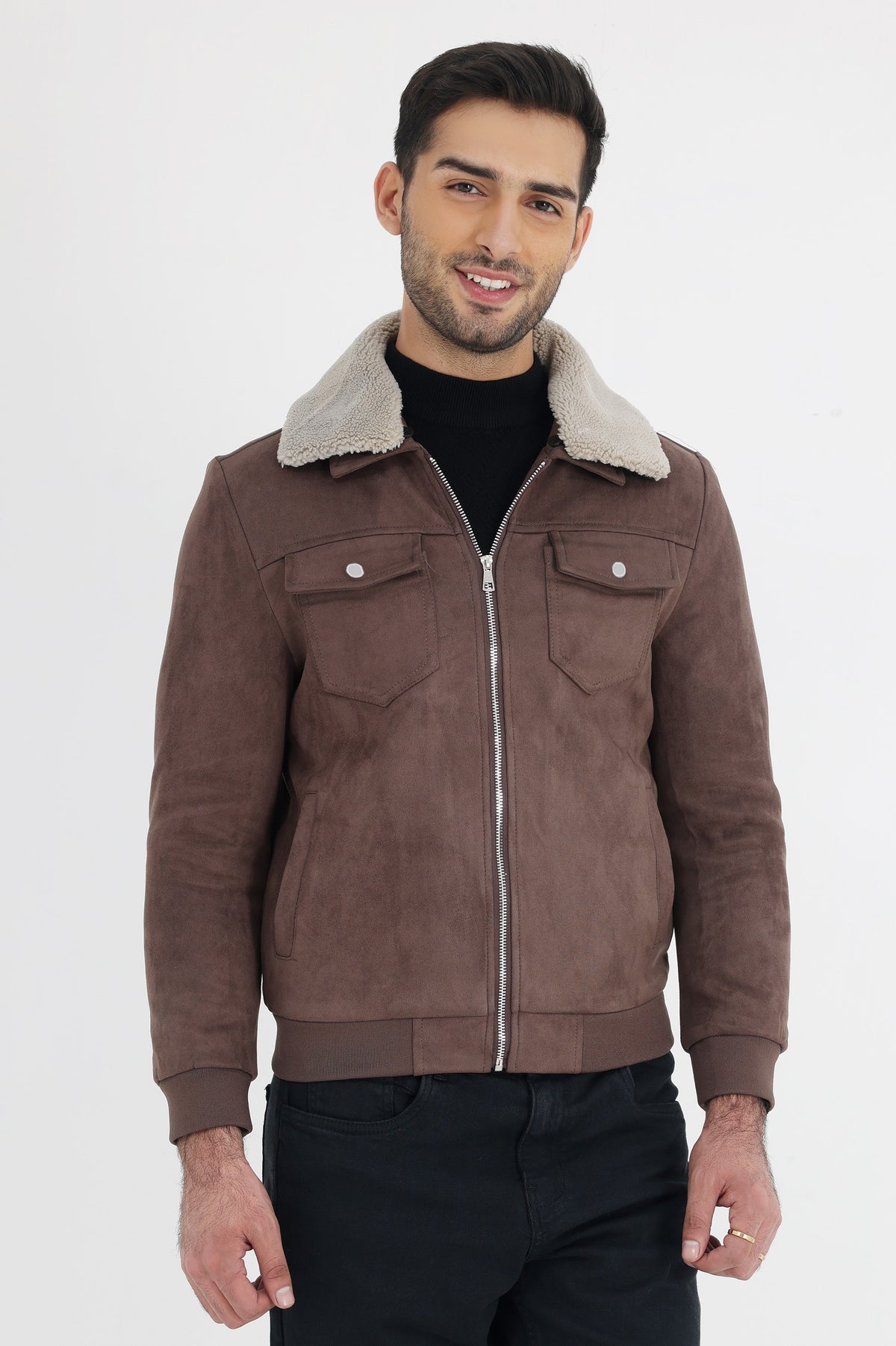 ALMAS URBAN SUEDE JACKET WITH FUR COLLAR-COFFEE